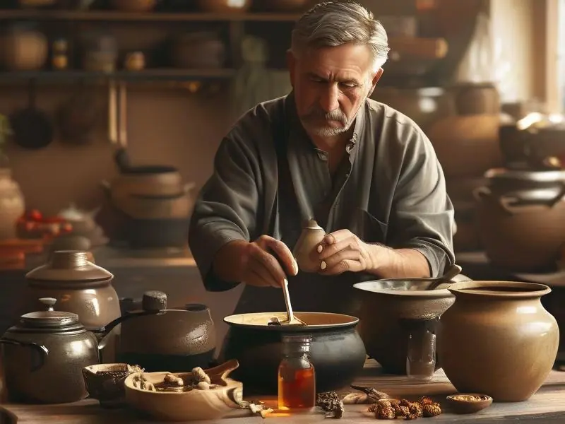 中年男性准备中药戒酒汤