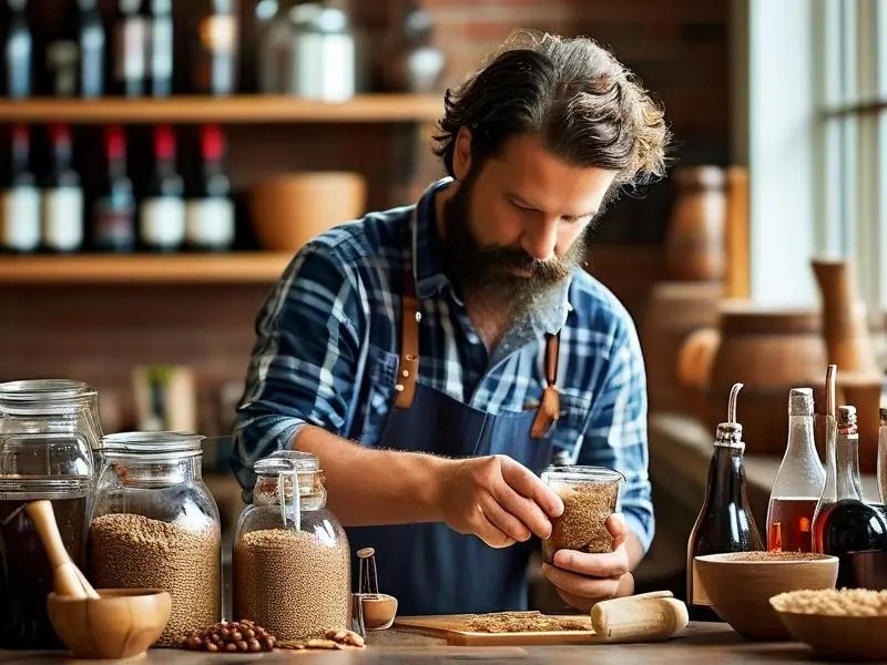 酿酒师检查酵母菌发酵过程