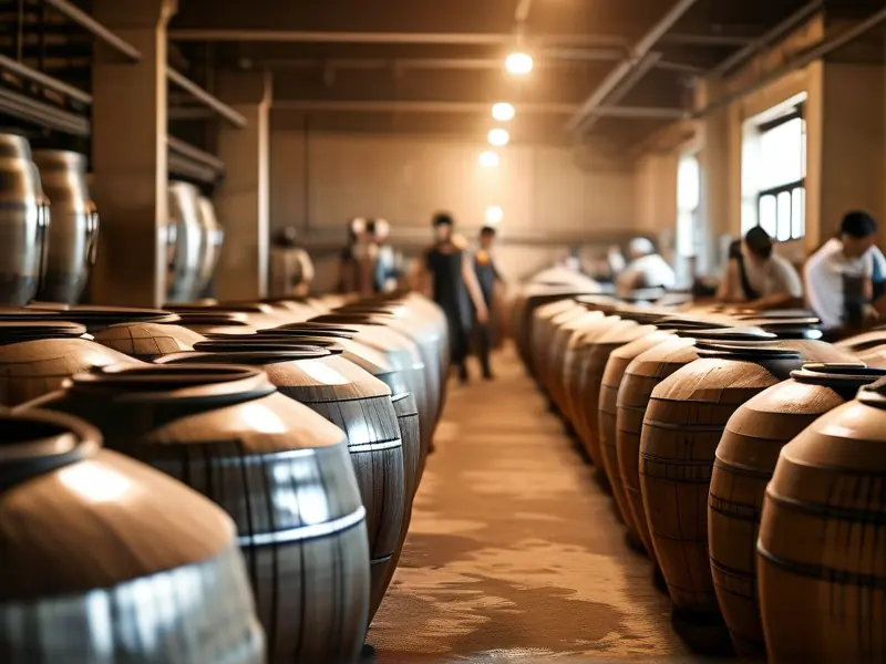 今酿造酒业酿酒车间工作场景