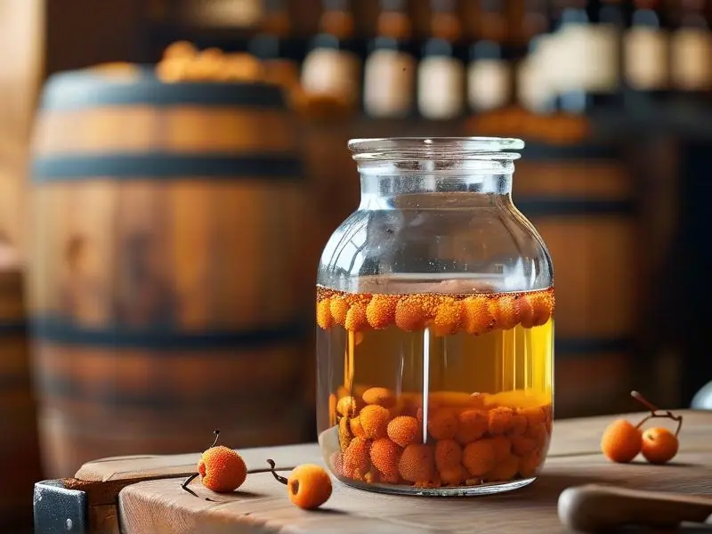 酿酒师处理金樱子果实准备泡酒