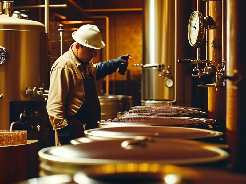 酿酒师在车间检查发酵过程