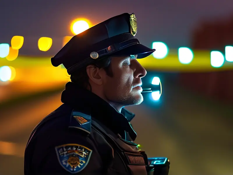 交警使用酒精测试仪对驾驶员进行酒驾检测