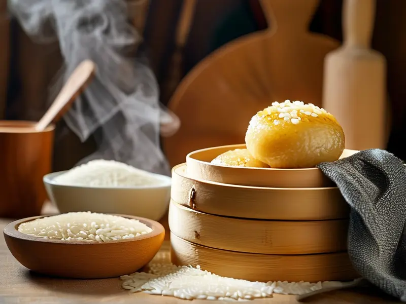 传统手工制作酒米糍粑过程实拍图