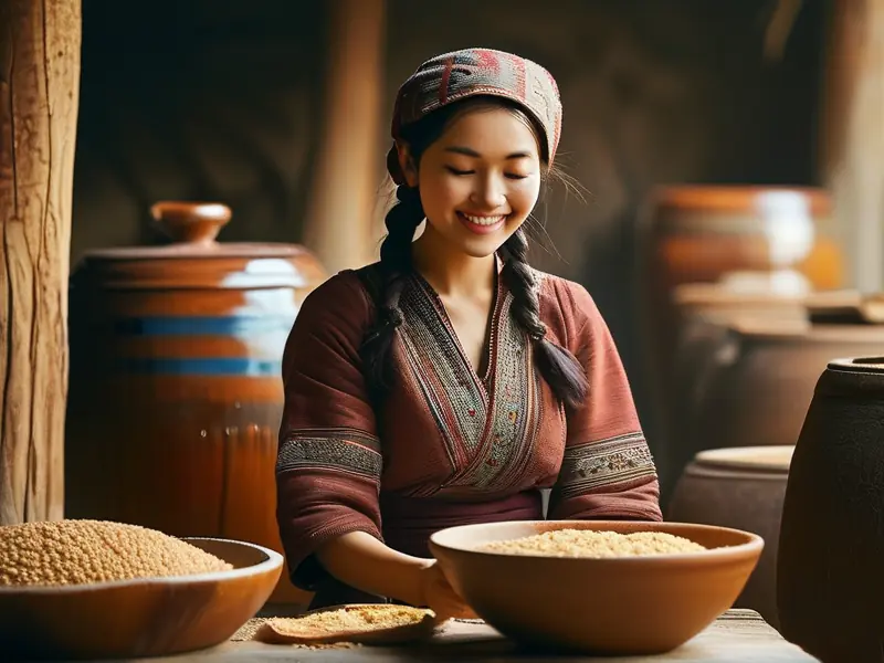 传统口嚼酒制作过程实拍