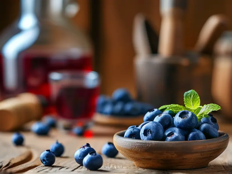 自制蓝莓泡酒原料与成品展示