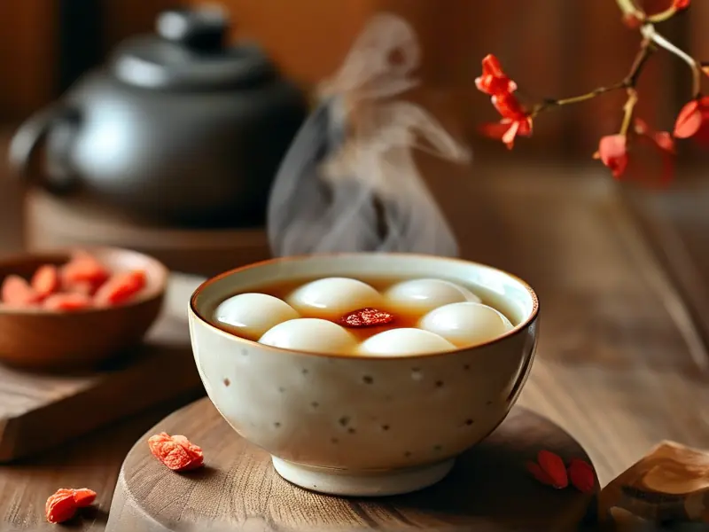 老米酒煮汤圆成品图