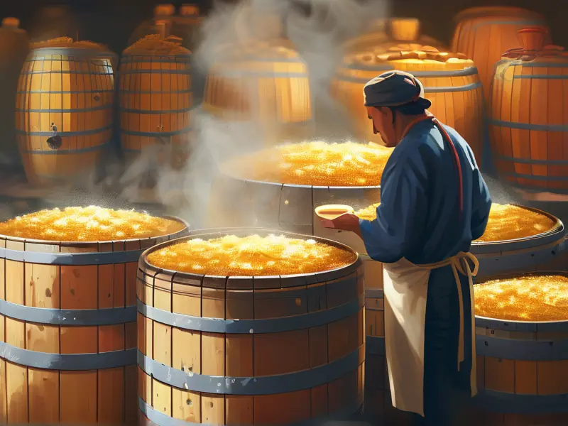 专业酿酒师演示醪糟高产酒发酵过程