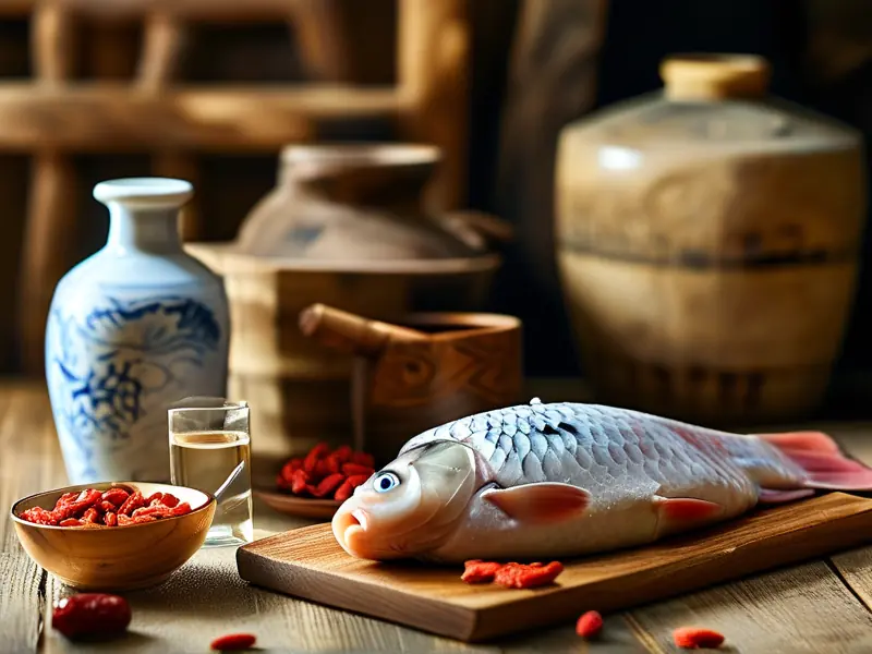 鲤鱼酒制作材料展示