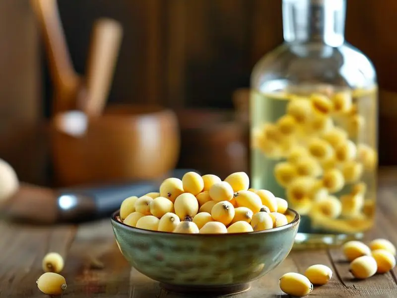 新鲜莲子与正在发酵的莲子酒特写