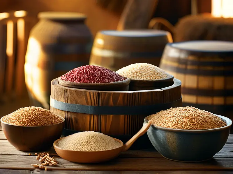 六粮酿造白酒原料与工具展示