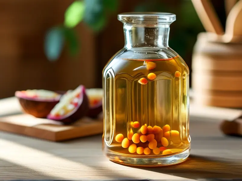 罗汉果与白酒在玻璃罐中浸泡的过程实拍