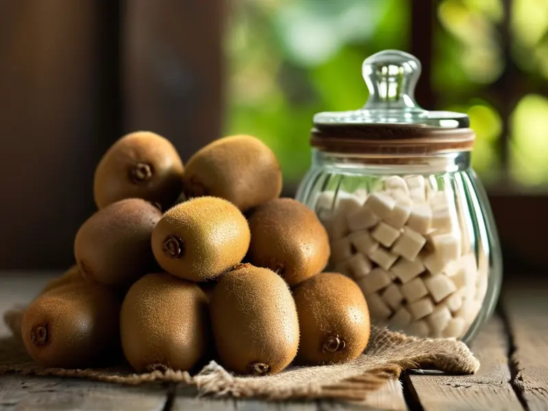 新鲜猕猴桃和酿酒工具准备图