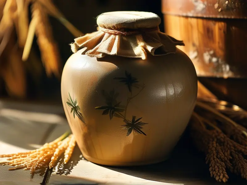 陶罐封存米酒在地窖中长期保存的场景