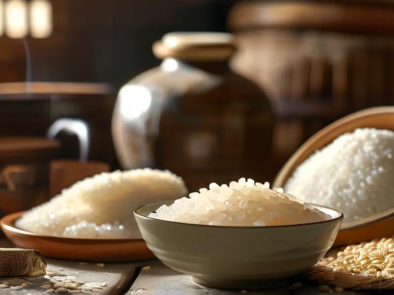 传统米酒酿造原料与成品展示