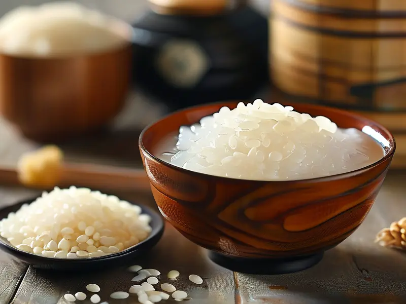 米酒酿制原料与成品展示