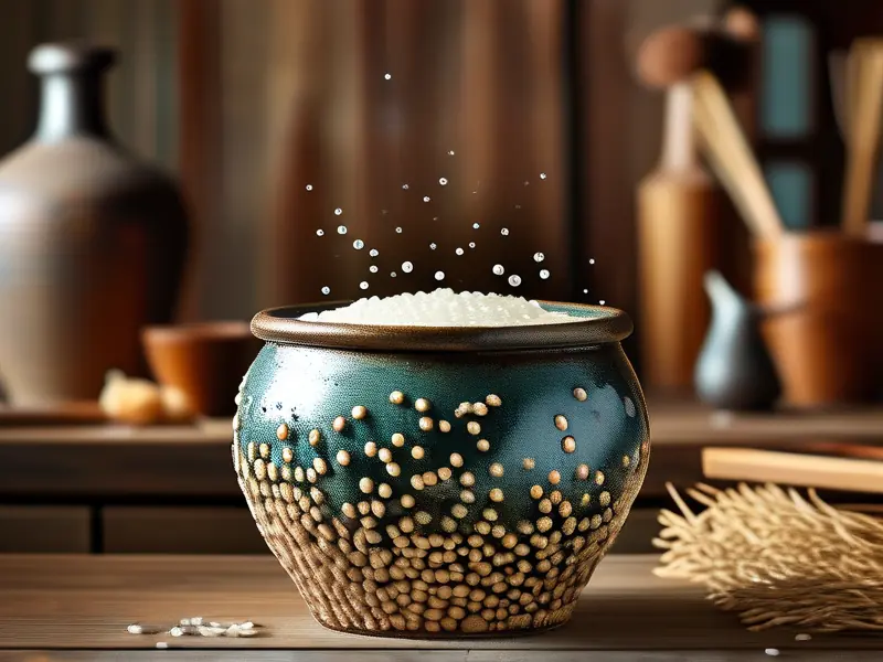 传统陶缸发酵米酒过程实拍图