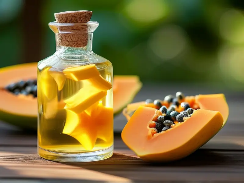 木瓜切片与白酒在玻璃罐中浸泡的特写照片