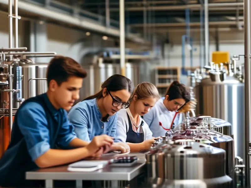 学生在酿酒实验室学习酿酒技术