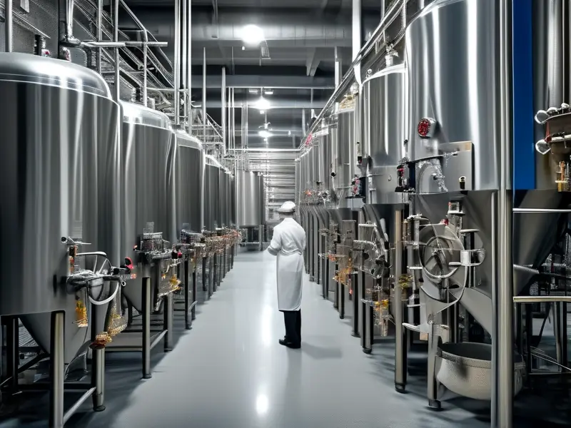 现代化酿酒厂内的各种酿酒设备展示