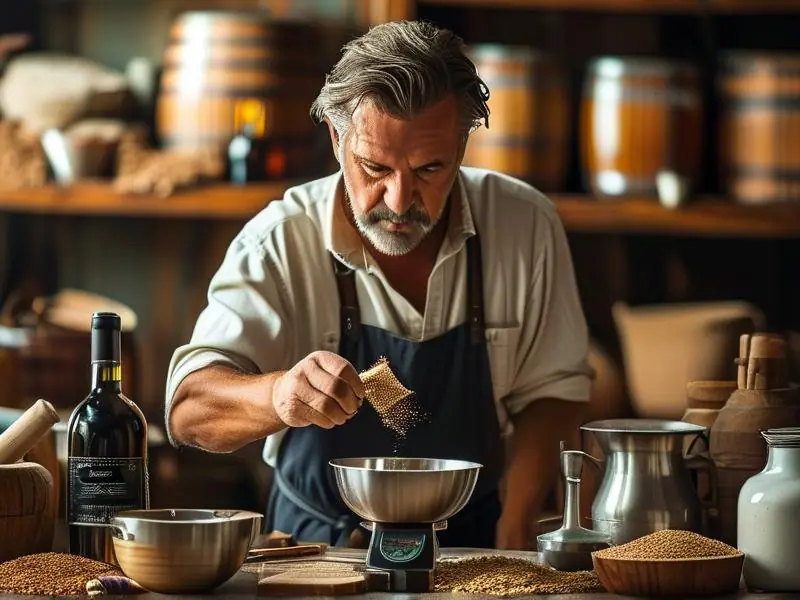 酿酒师精准称量酒曲配比