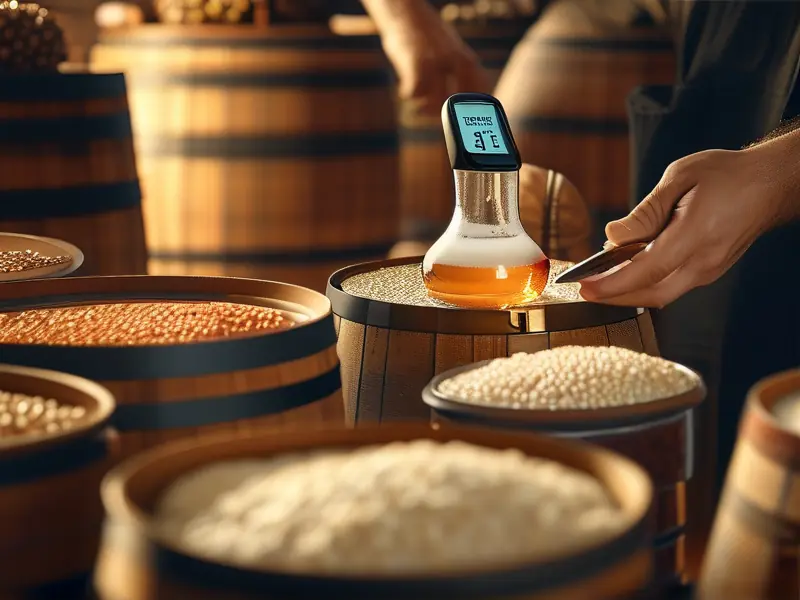 酿酒师检测粮食发酵温度的专业操作