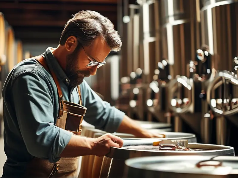 专业酿酒师在实验室工作场景