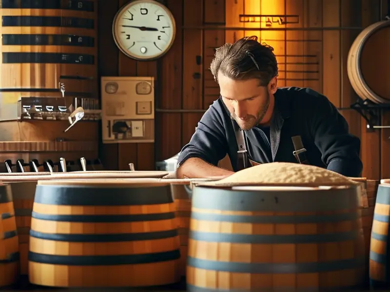 酿酒师检查发酵过程的工作场景