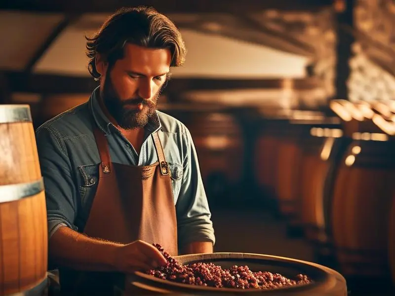 酿酒师检查发酵酒醅的增香过程