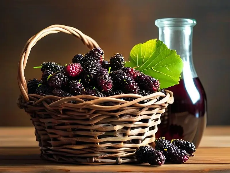 新鲜桑葚与自制桑葚酒对比展示
