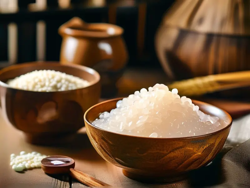 酿制糯米甜酒的原料与成品展示