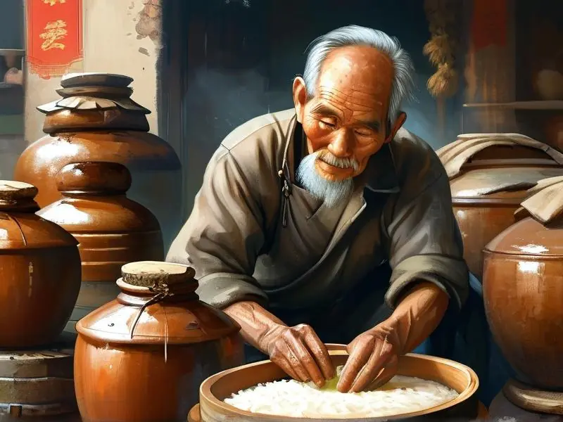 农村传统米酒酿制过程