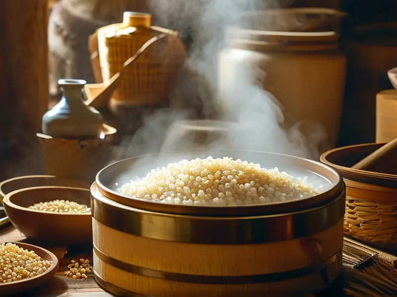 糯高粱蒸煮过程实拍