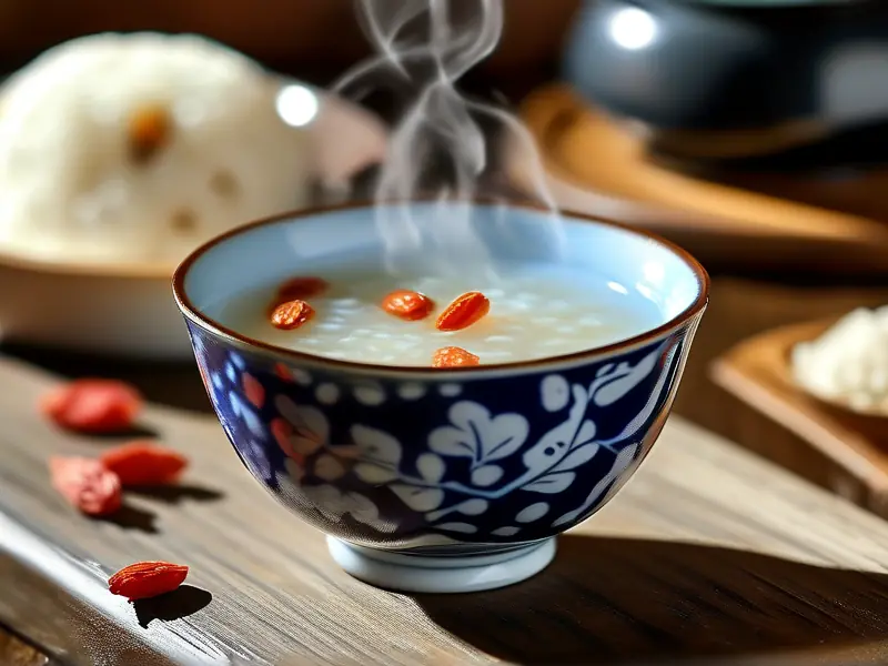 家常煮制中的桂花枸杞糯米甜酒特写