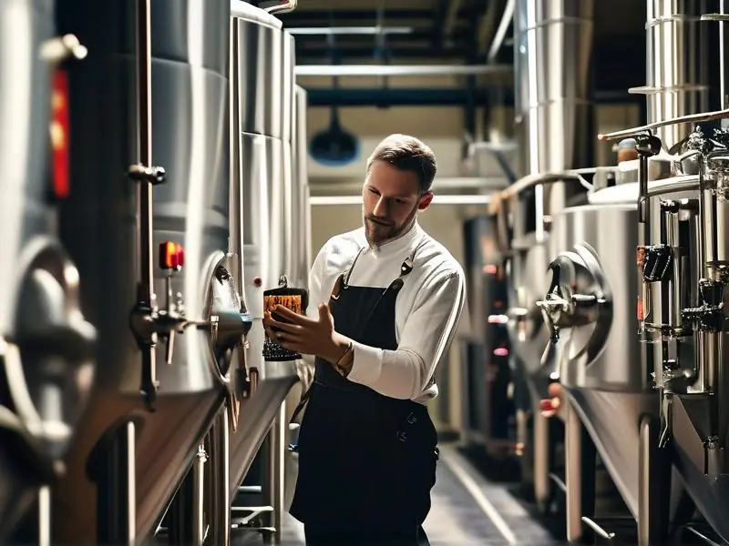 啤酒酿造工艺员检查发酵罐