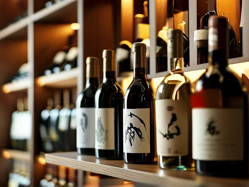 专业恒温酒柜中收藏的各种瓶装白酒展示