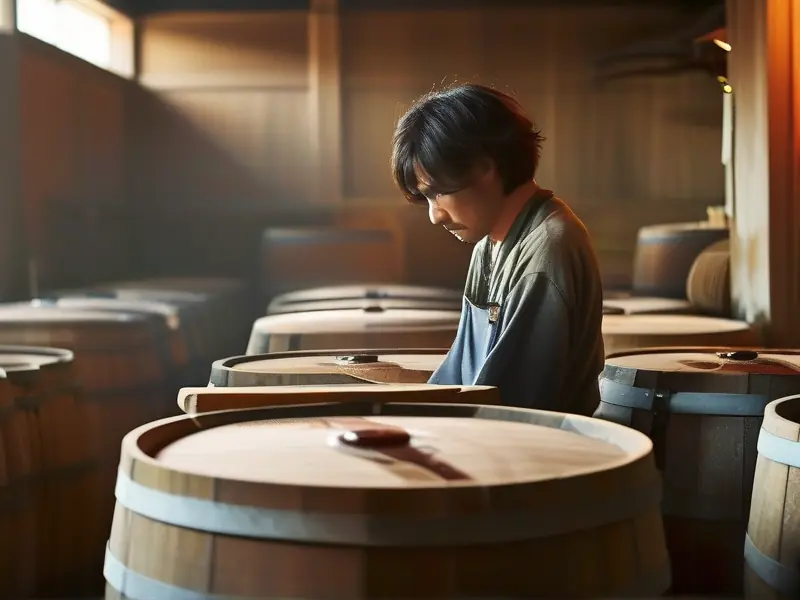 酿酒师检查清酒发酵过程