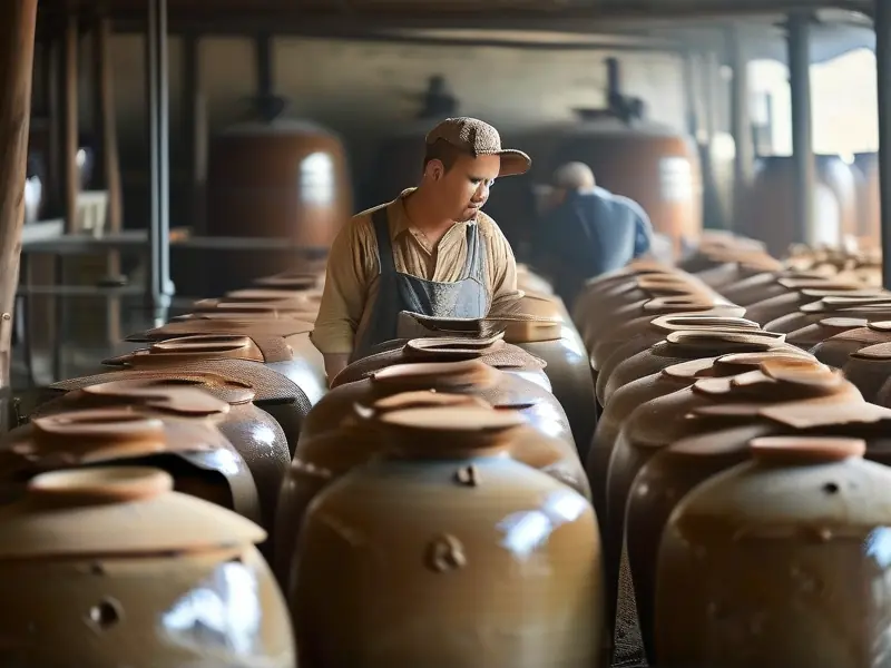 清香型白酒传统陶缸发酵工艺现场实拍