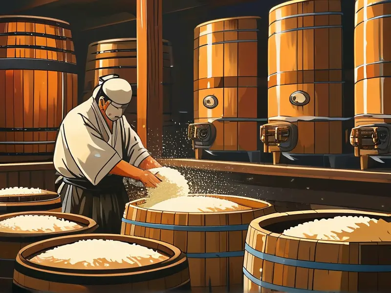 日本清酒传统酿造工艺现场