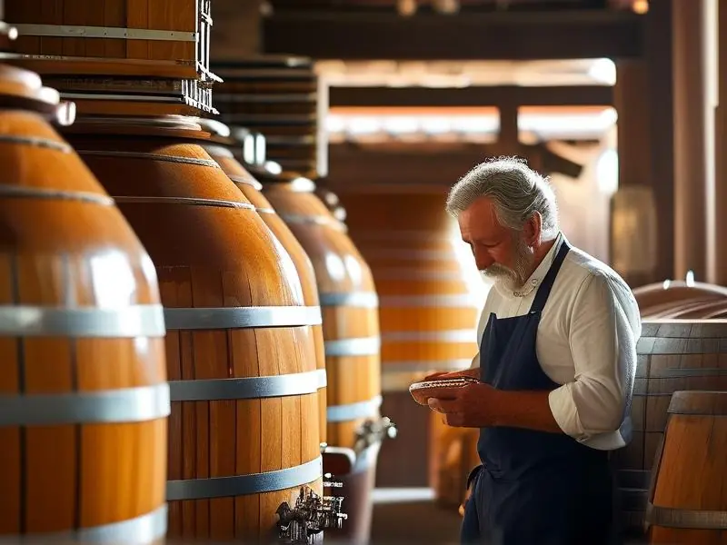 酿酒师检查白酒发酵过程