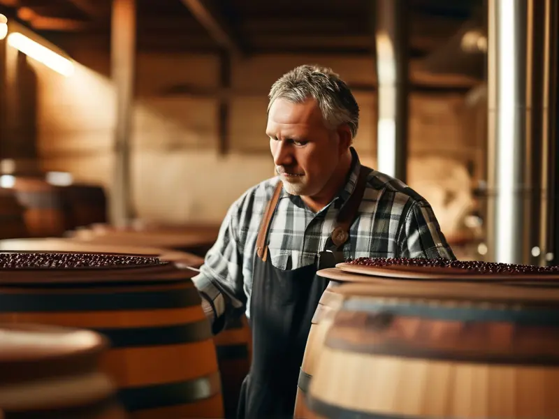 酿酒师检查酒醅的酿造过程