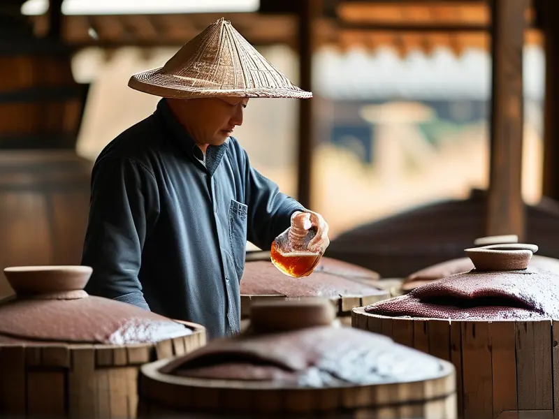 酿酒师检查酱香型白酒发酵过程