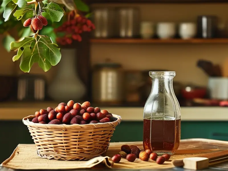 新鲜拐枣与酿酒工具准备制作拐枣酒