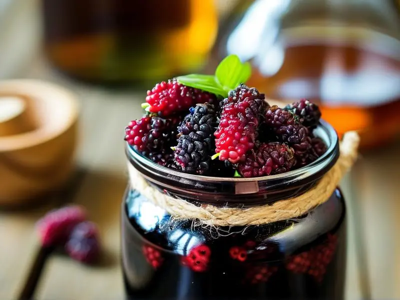 新鲜桑葚泡制桑葚酒的过程展示