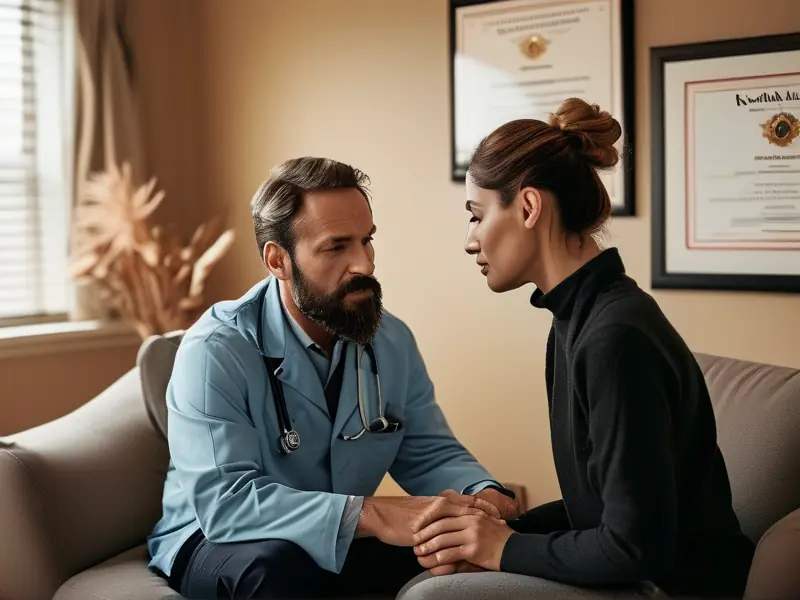 医生为酒依赖患者进行心理咨询