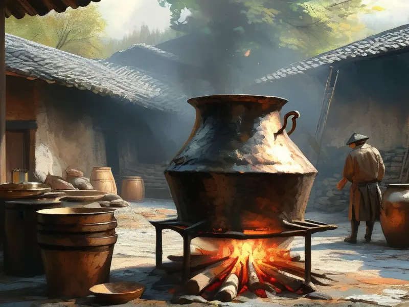 传统柴火酿酒设备工作场景
