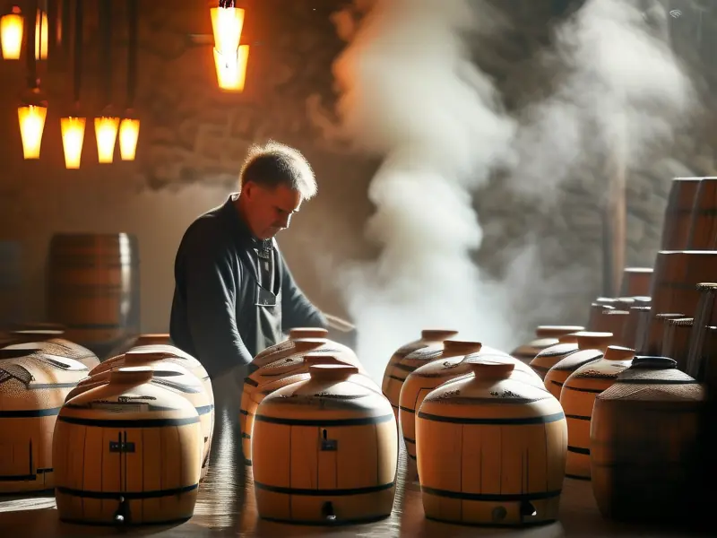 酿酒师检查烧酒蒸馏过程
