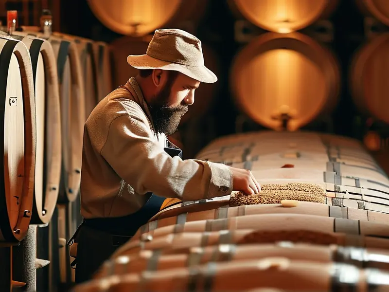 专业酿酒师检查生料酿酒酒曲发酵情况