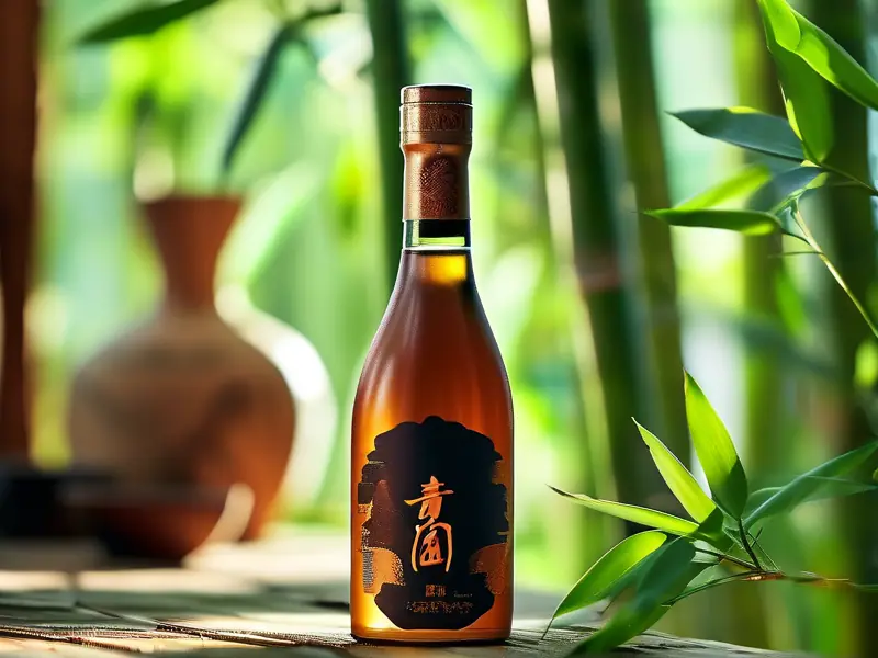 四川活之酿竹酒实物展示于竹林环境