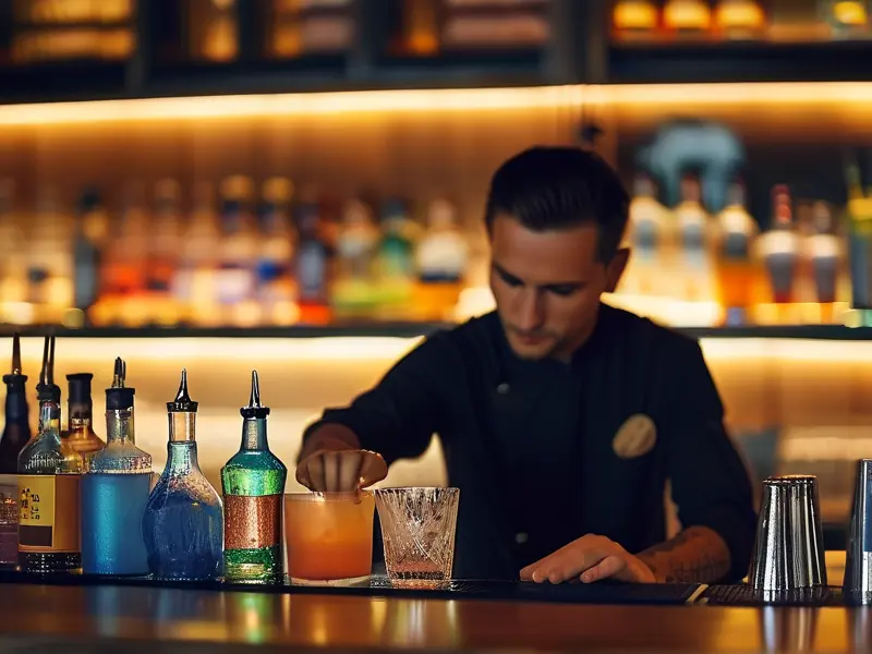 苏州专业调酒师在吧台调制鸡尾酒
