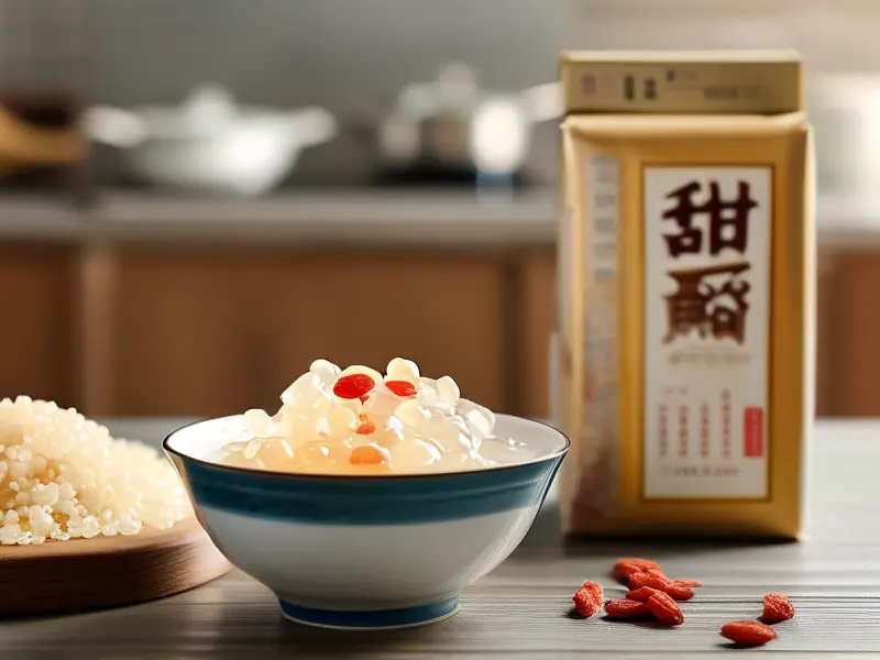 自制甜酒酿成品展示及原料特写